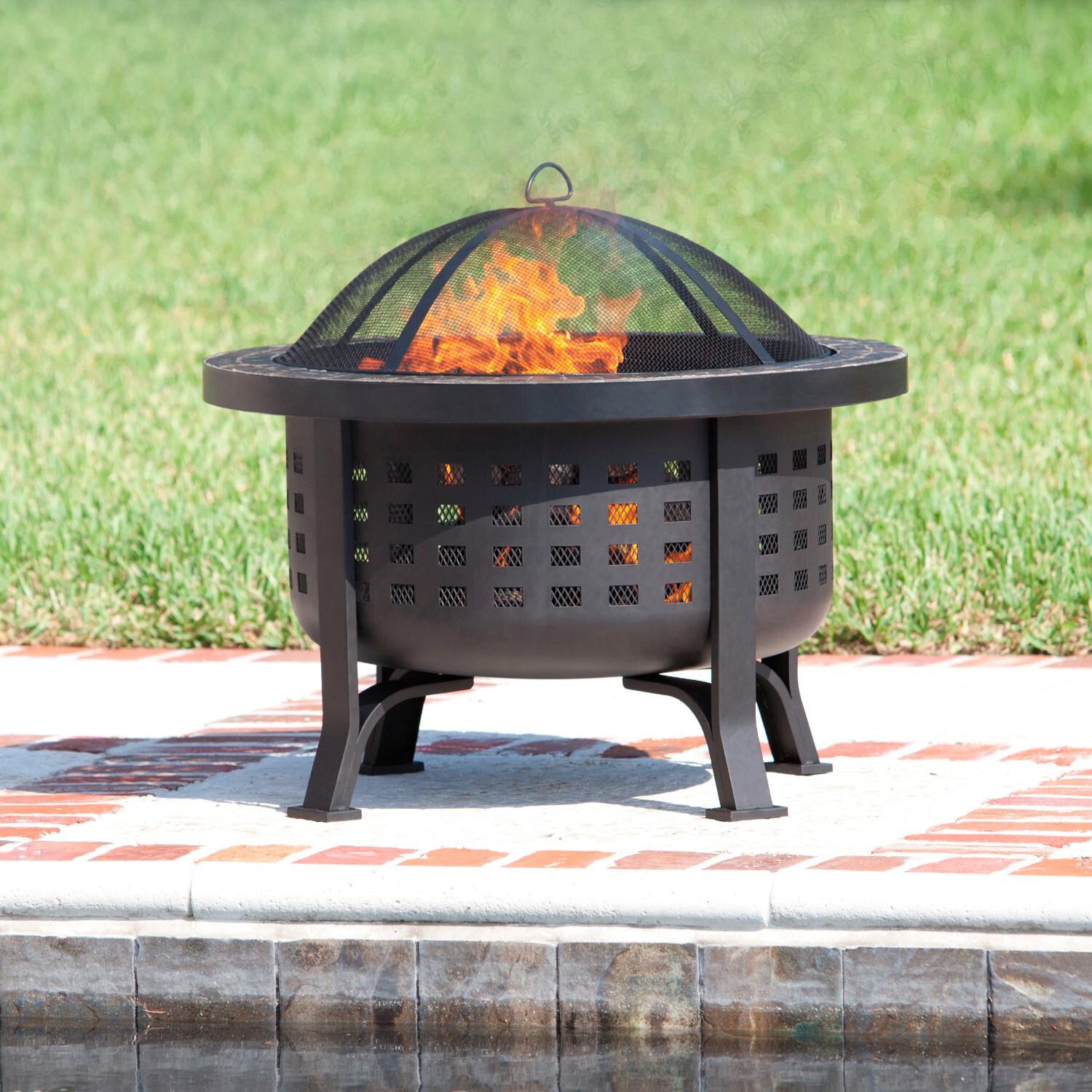 Carondelet 30 Inch Round Steel Wood-Burning Fire Pit in Black by Ultimate Patio
