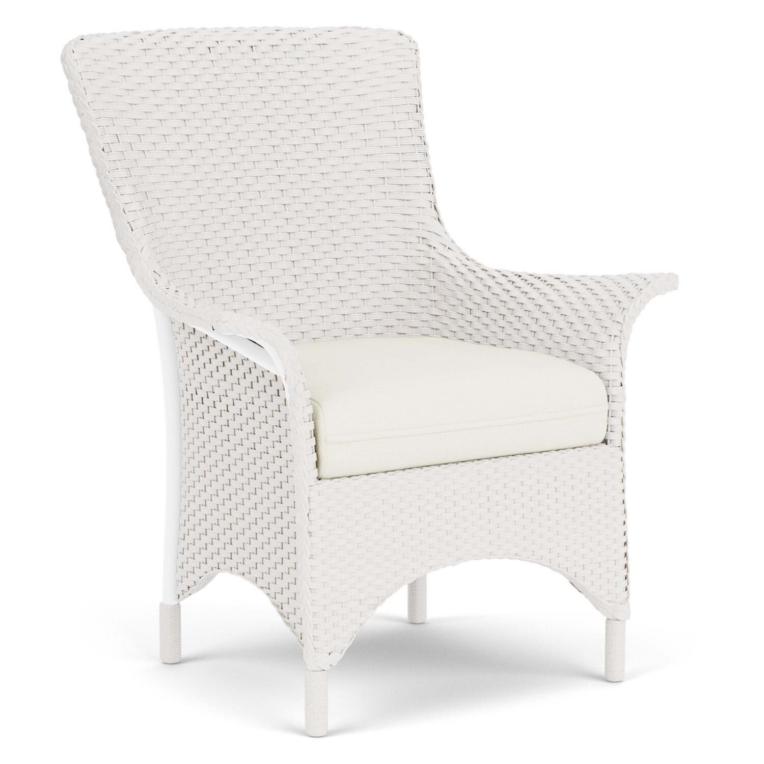 Lloyd Flanders Mandalay Dining Armchair in White Finish with Sailcloth Salt fabric - Angled thumbnail