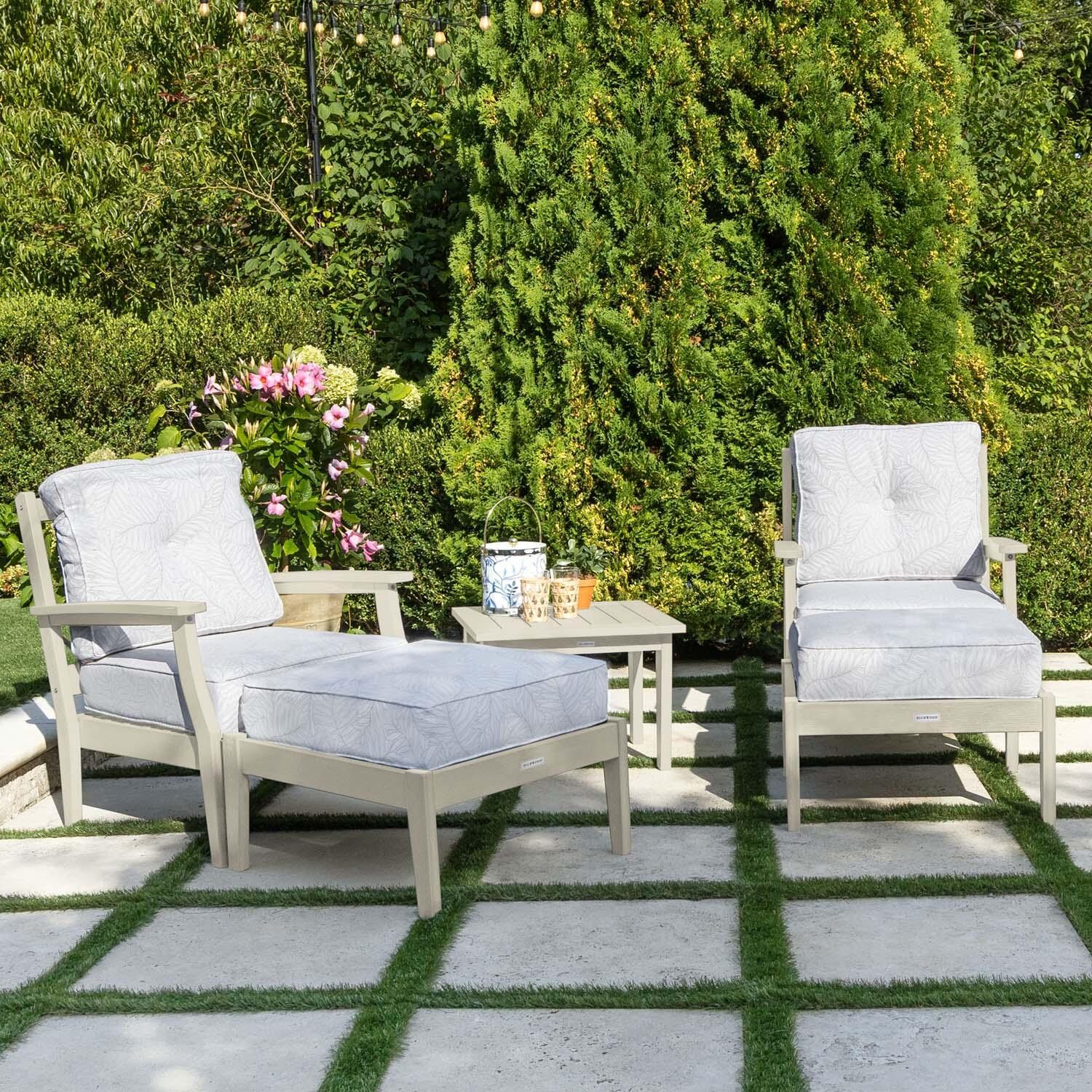 Blushing Bay 5 Pc Recycled Plastic Seating Set in Lively Parchment/Whitewash by Lakeview Outdoor Designs - Left Angled - Lifestyle thumbnail