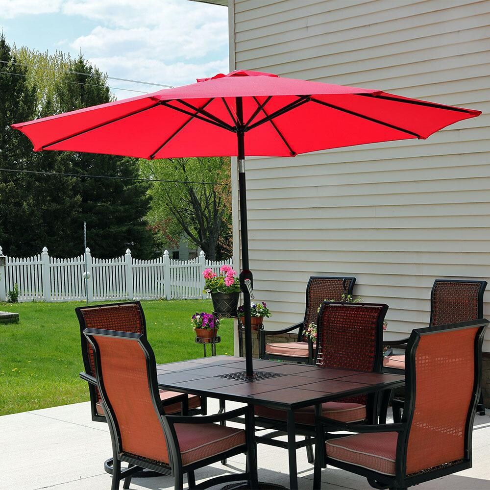 Ultimate Patio 9 Ft. Octagonal Patio Umbrella W/ Crank Lift - Red - Lifestyle View thumbnail