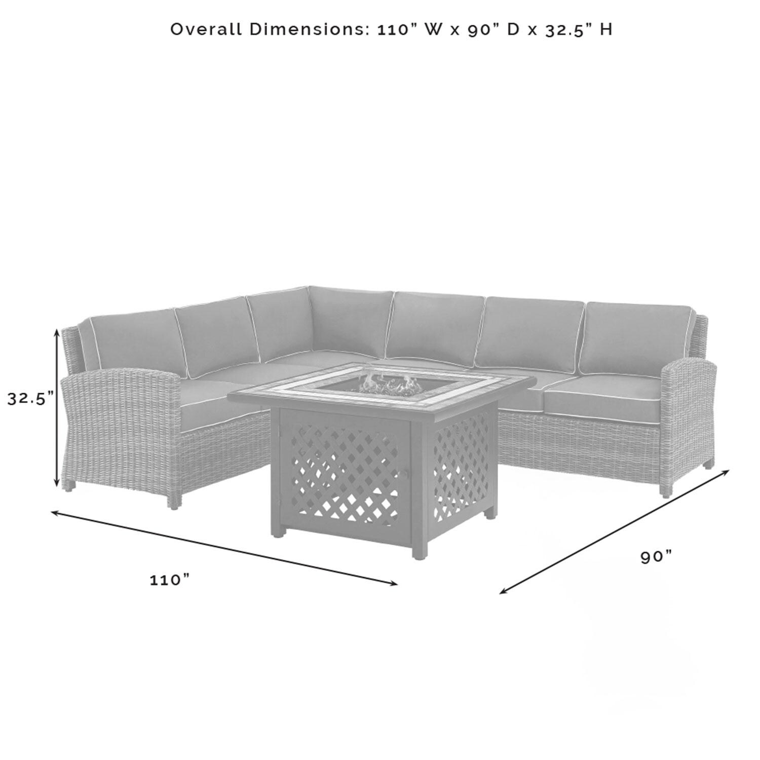 Ultimate Patio UP-92391-NV 5Pc Wicker Outdoor Sectional Set W/ Fire Table in Navy - Overall Dimensions - Diagram thumbnail