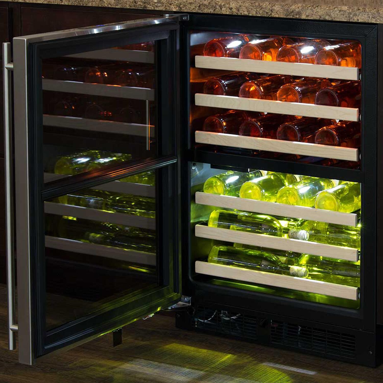 Marvel High Efficiency 40 Bottle Left Hinge Dual Zone Wine Cellar - Lifestyle View With Door Open thumbnail