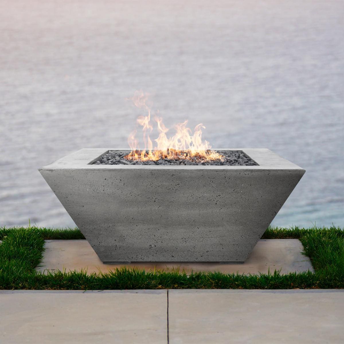 Lombard 42-in Square GFRC Propane Fire Pit in Pewter by Prism Hardscapes