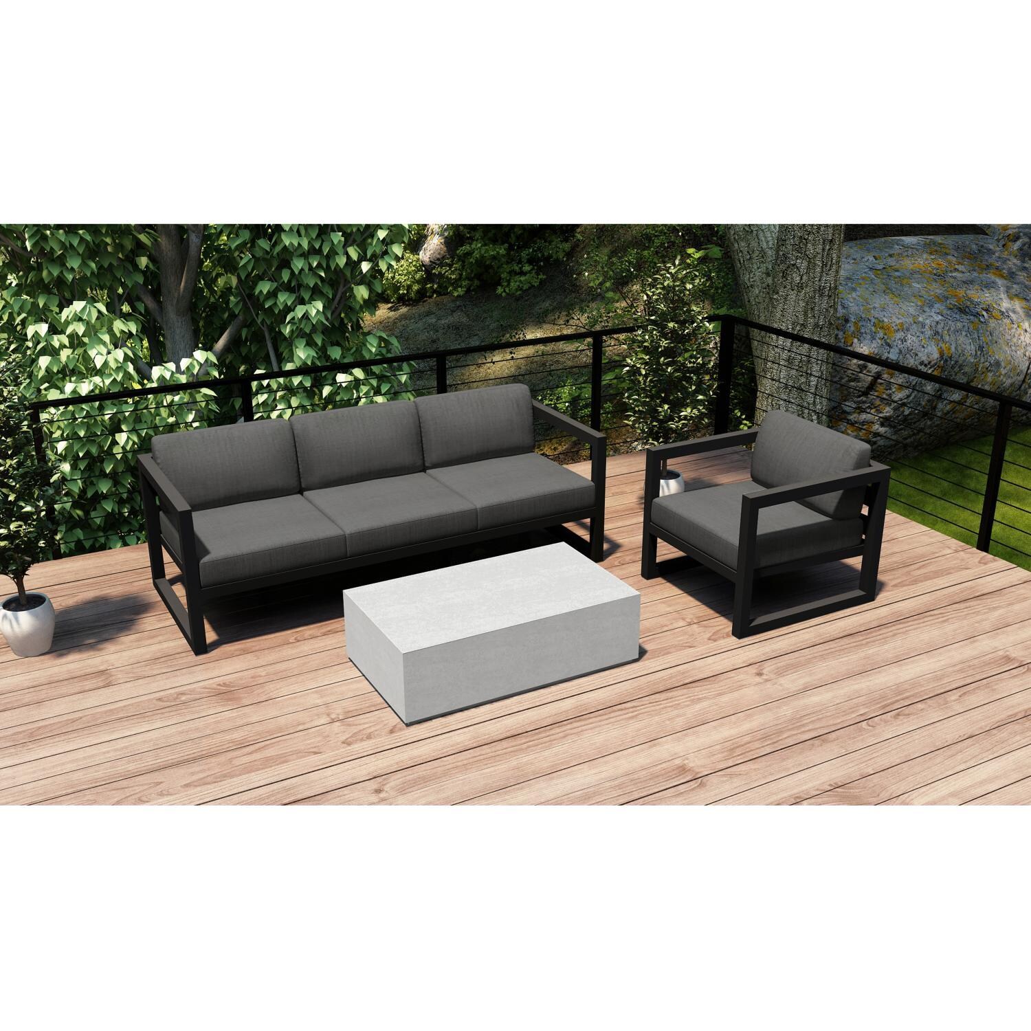 Misty Cove 3 Piece Seating Set in Slate w/Coffee Table & Canvas Charcoal Cushions by Lakeview - On Deck thumbnail
