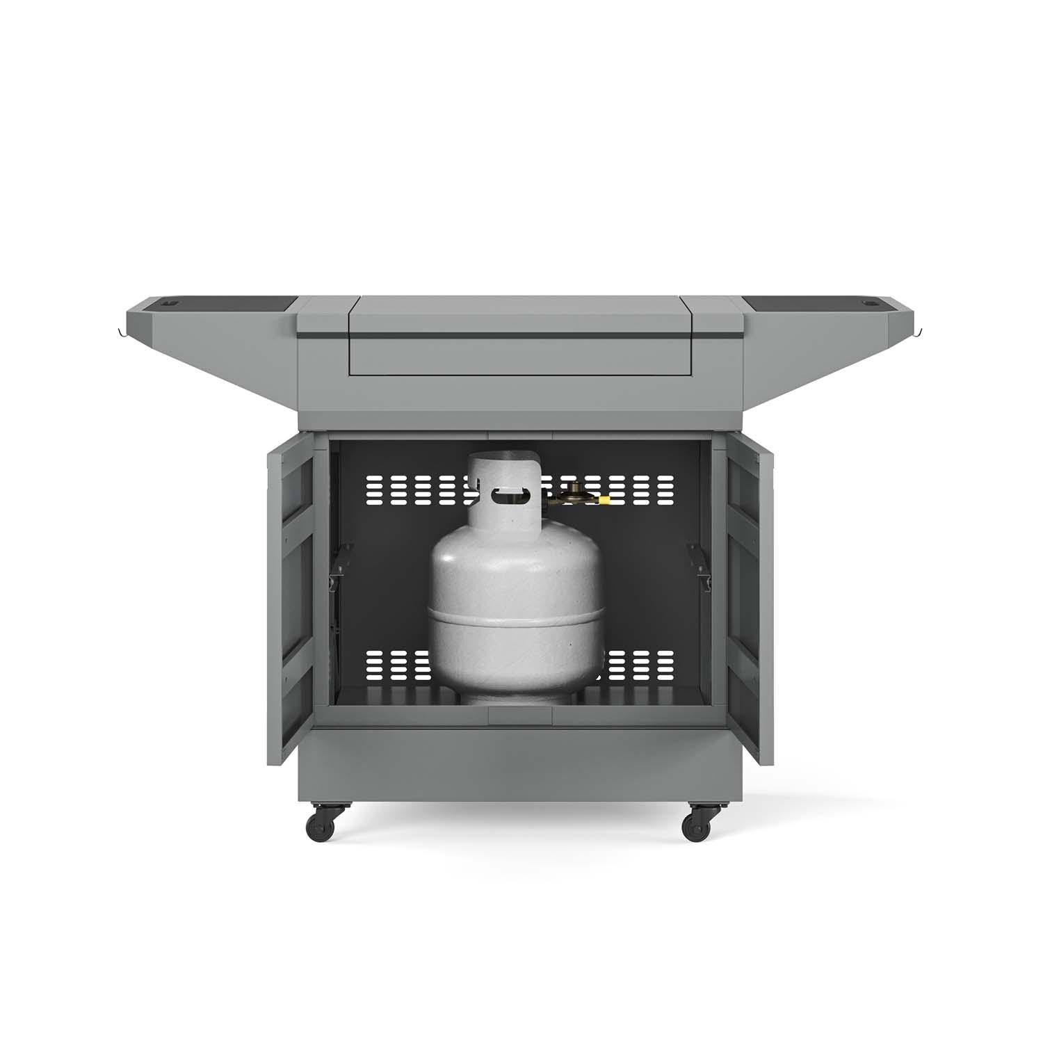 TYTUS TDT-GHS-XLCT Emberwood Prep Cart - Cabinet Open (Propane Tank Not Included) - White Background thumbnail