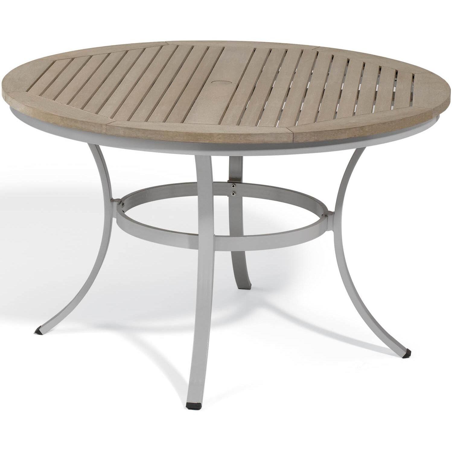 Travira 47 Inch Round Aluminum Dining Table W/ Tekwood Vintage Top By Oxford Garden
