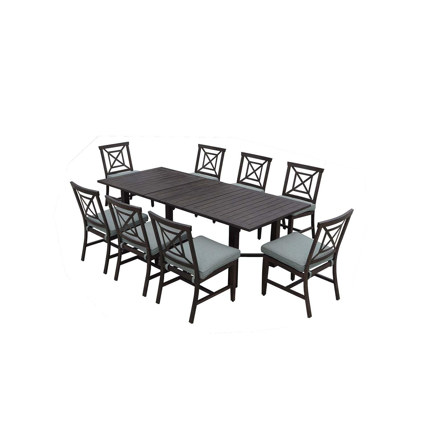 Atlantis 9 Pc Aluminum Dining Set w/ 91 Inch Table and Spa Cushions in Walnut By Darlee - Set - White Background thumbnail