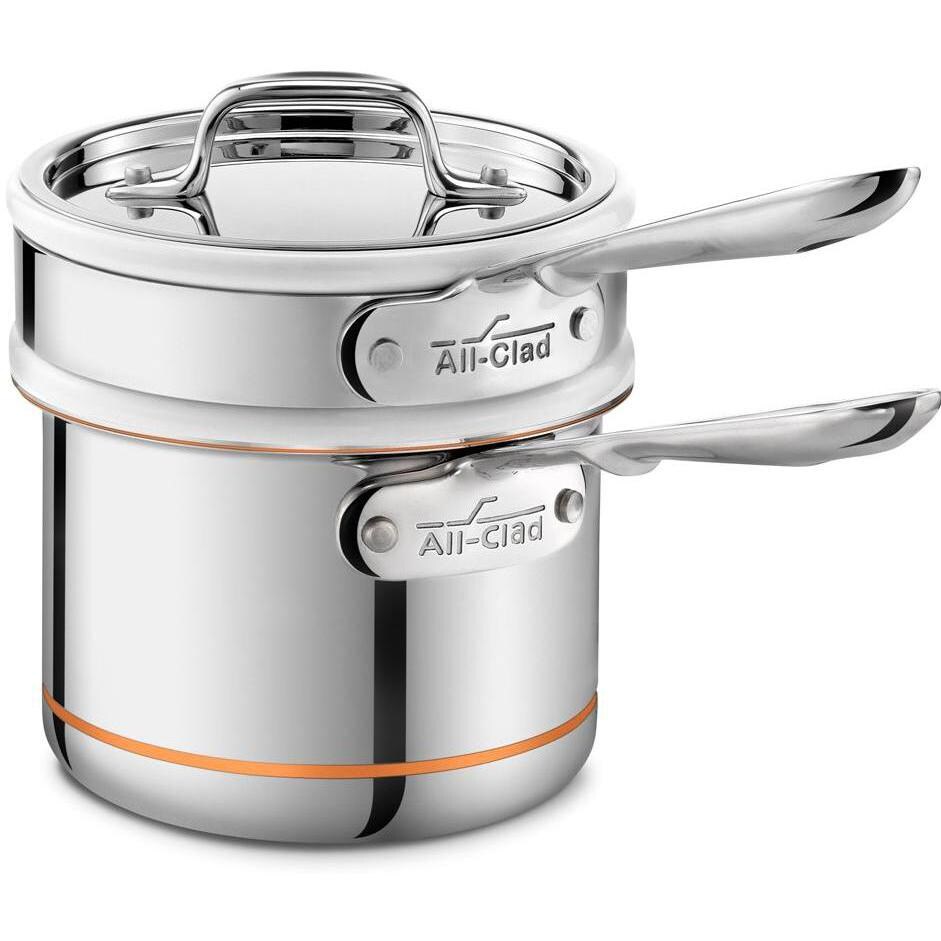All-Clad Copper Core 2-Qt Sauce Pan With Porcelain Double Boiler & Lid