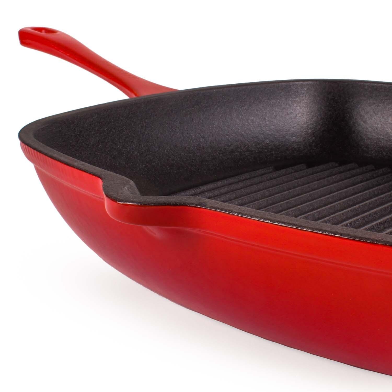BergHOFF 11-in Neo Cast Iron Square Grill Pan - Red - Side - Detail thumbnail