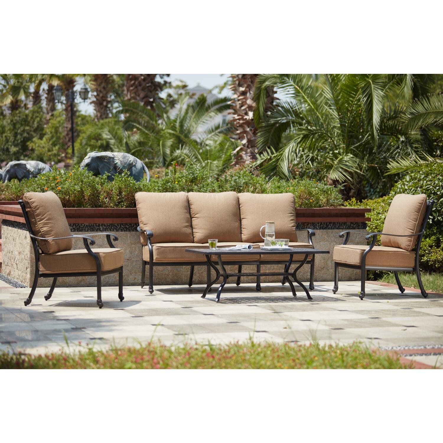 Darlee 201658-4PC-30LB Madison 4 Piece Cast Aluminum Patio Conversation Set W/ Sesame Polyester Cushions - Lifestyle thumbnail