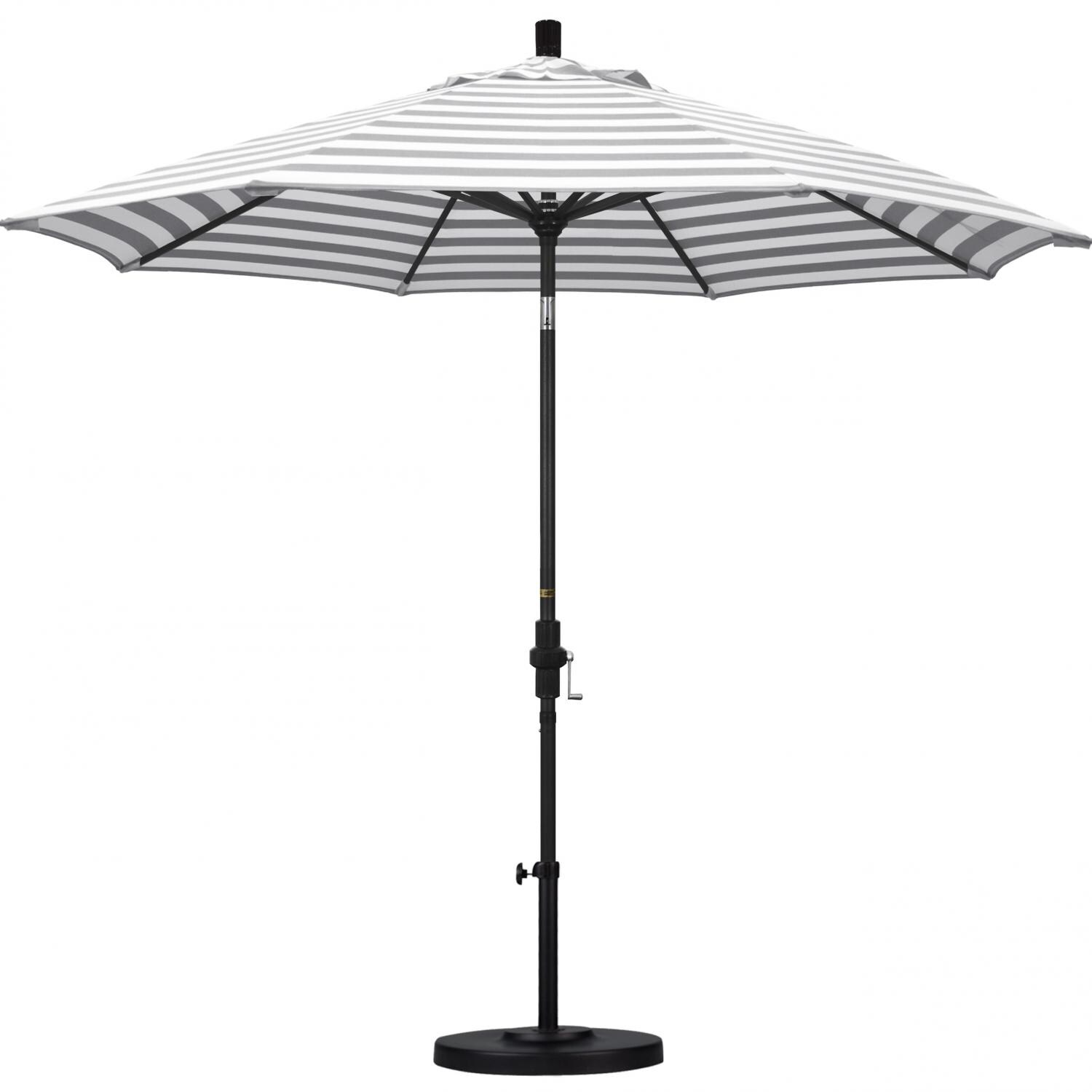 California Umbrella Golden State Series 9 Ft Octagonal Aluminum Collar Tilt Patio Umbrella W/ Crank Lift - Stone Black Frame / Olefin Gray White Cabana Stripe Canopy (Base Not Included) thumbnail