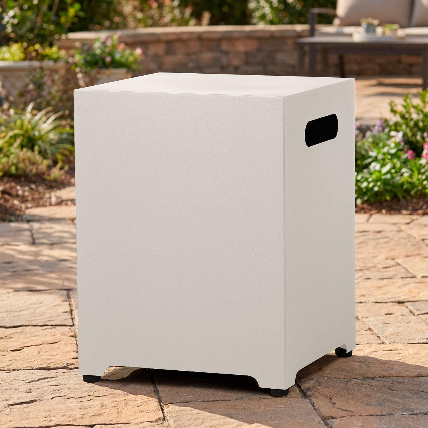 20-in Square Metal Propane Tank Cover & Side Table in Light Sand by Lakeview Outdoor Designs