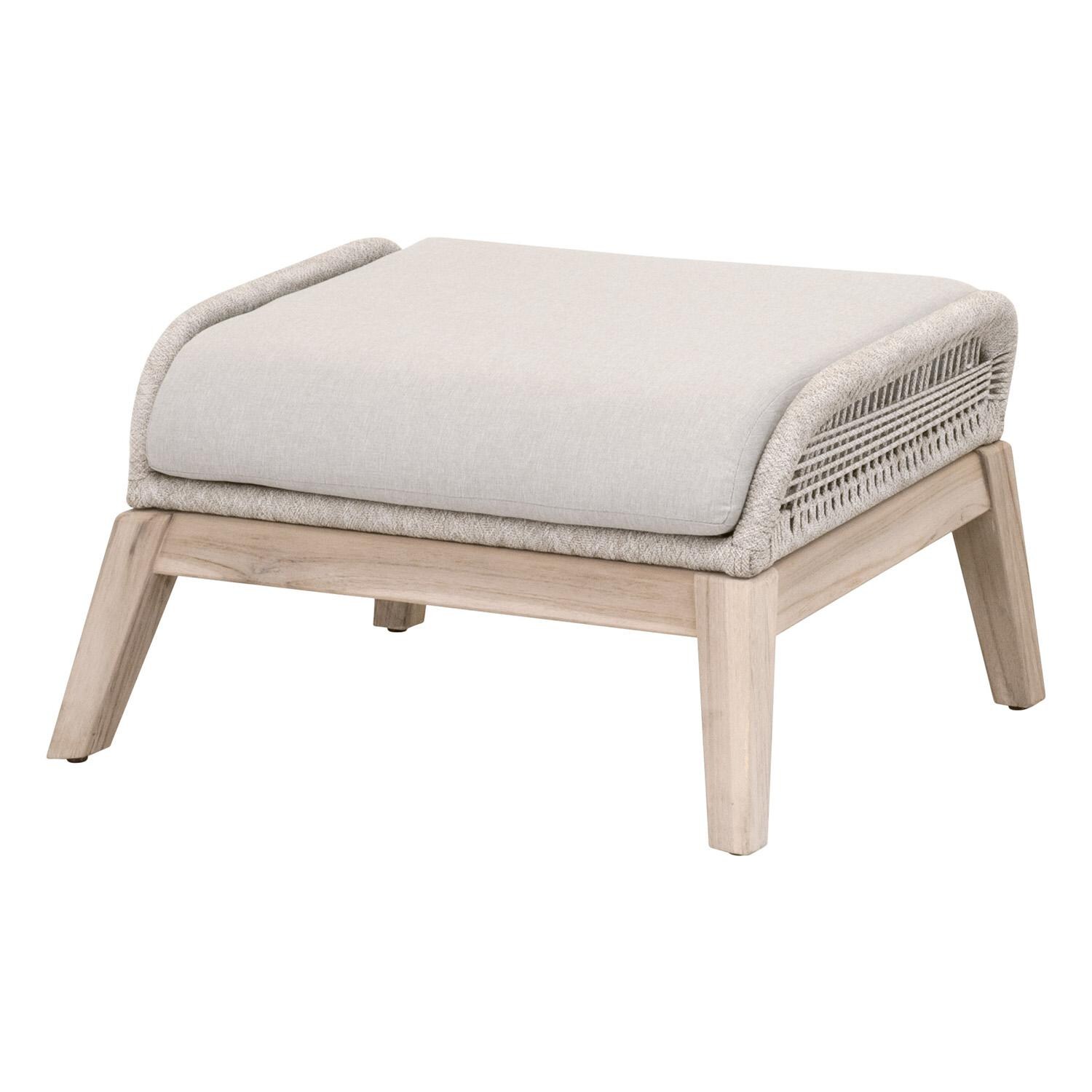 Lakeview Peninsula Way Woven Rope Ottoman in Taupe & White - Angled View thumbnail