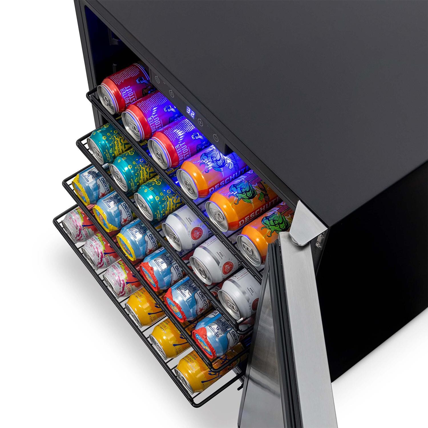 Newair NOF160SS00 24-Inch Built-in 160 Can Outdoor Beverage Fridge - Shelves Pulled Out thumbnail