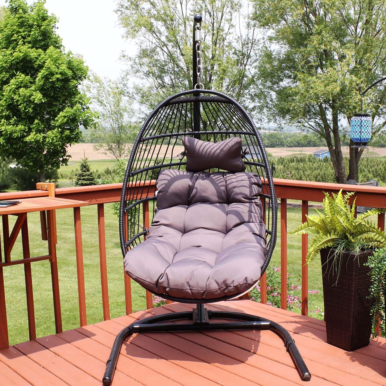 Egg Chair w/ Cushion & Stand in Gray By Ultimate Patio - Lifestyle thumbnail