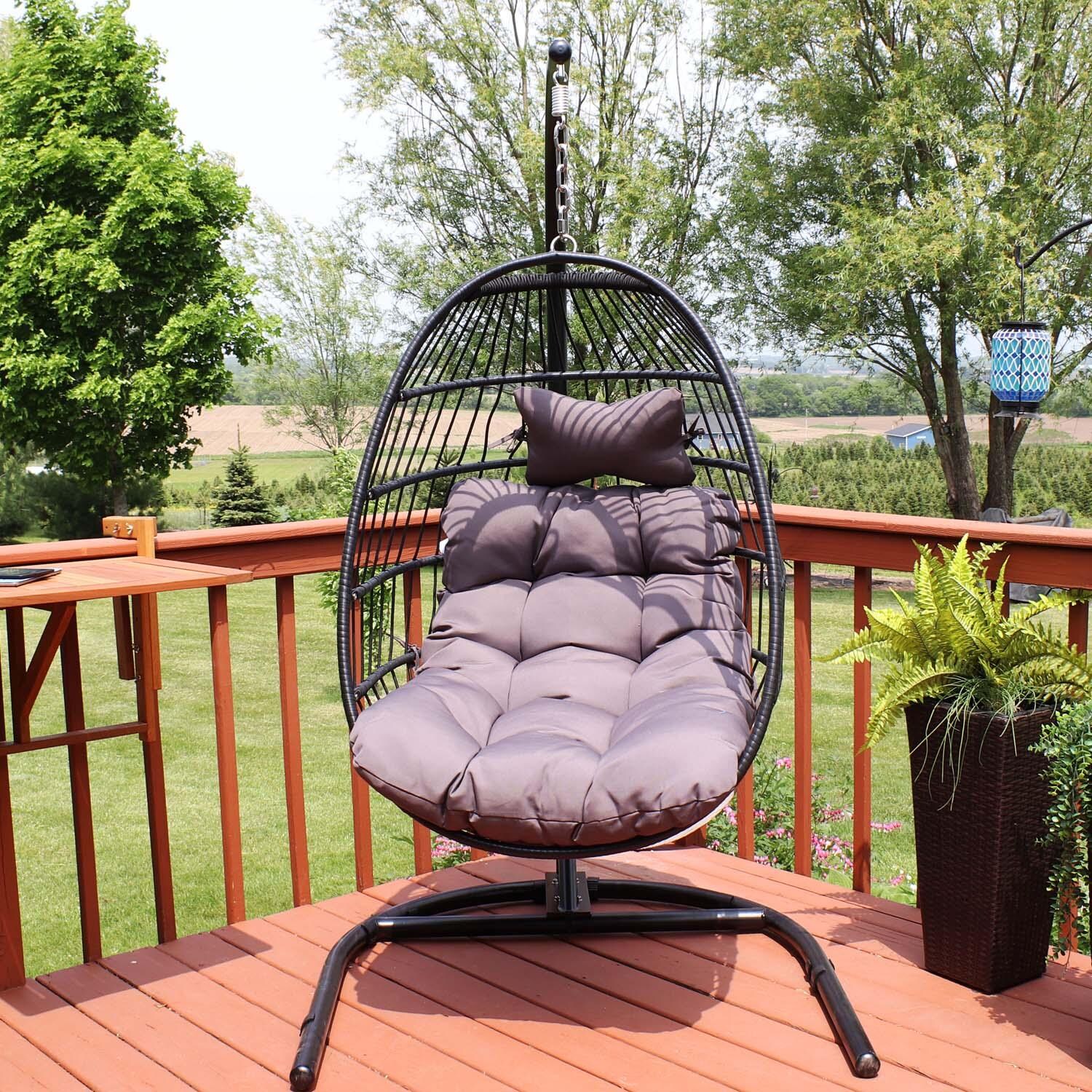 Steel Egg Chair w/ Cushion & Stand in Matte Gray by Ultimate Patio