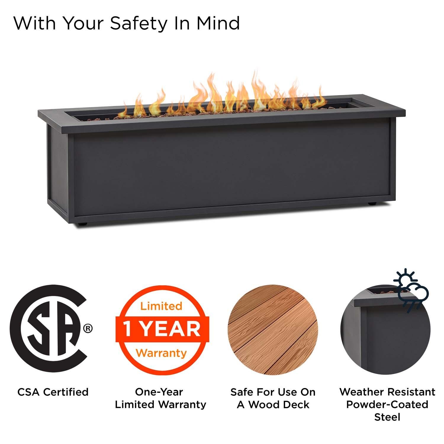 Piney Bay 48 Inch Rectangular Powder Coated Steel Propane Fire Pit Table in Weathered Slate by Lakeview Outdoor Designs - Safety thumbnail