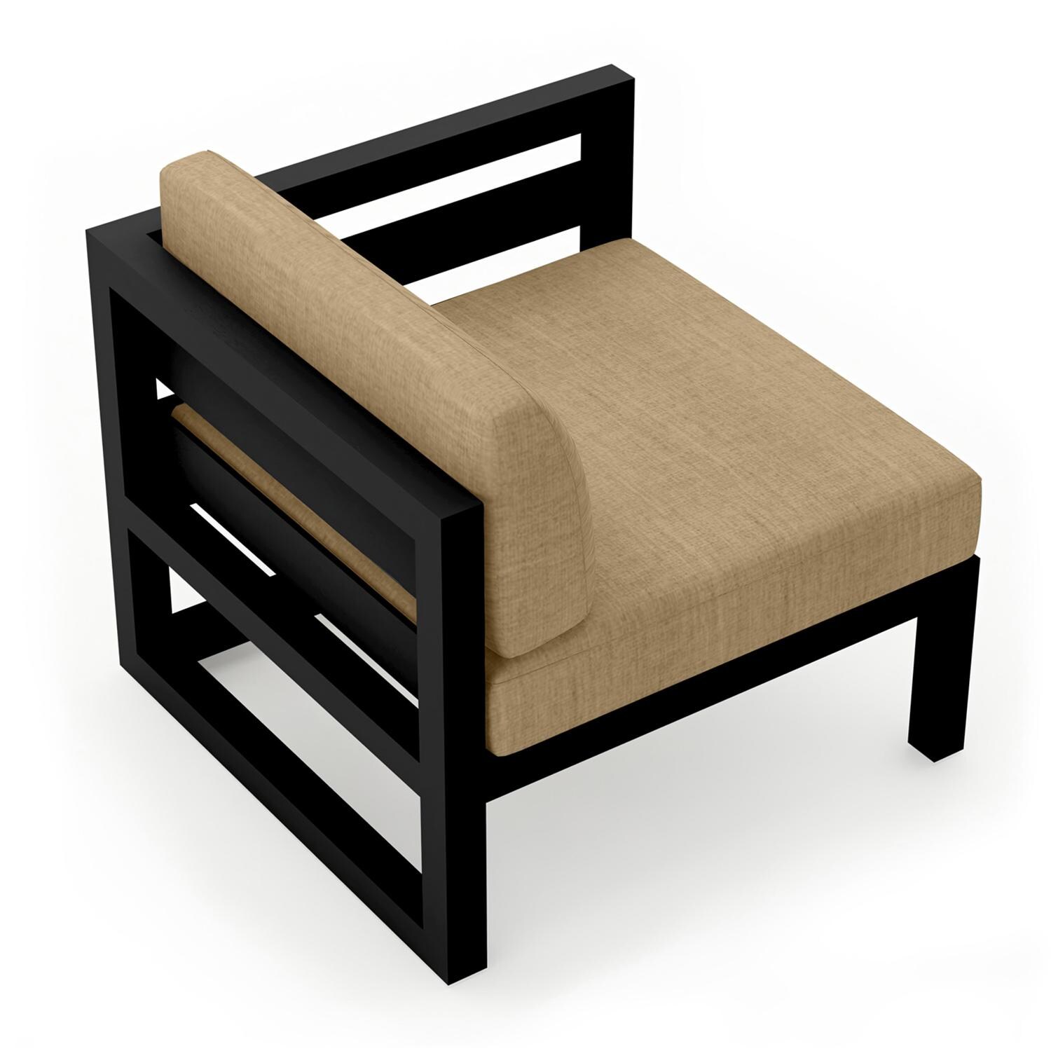 Lakeview MSTYCV-BK-RAS-HB Misty Cove Aluminum Right Arm Club Chair in Black w/Heather Beige Cushions by Lakeview Outdoor Designs - Angled Back - White Background thumbnail