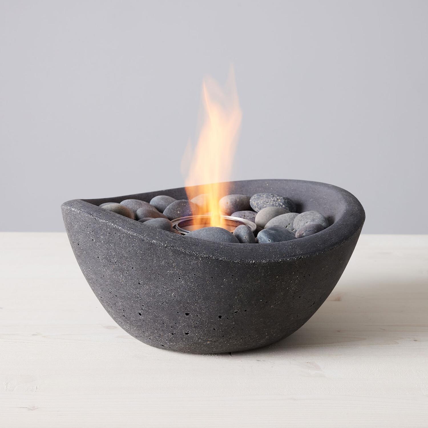 Wave 12 Inch Round Concrete Gel Fuel Table-top Fire Pit in Graphite by TerraFlame