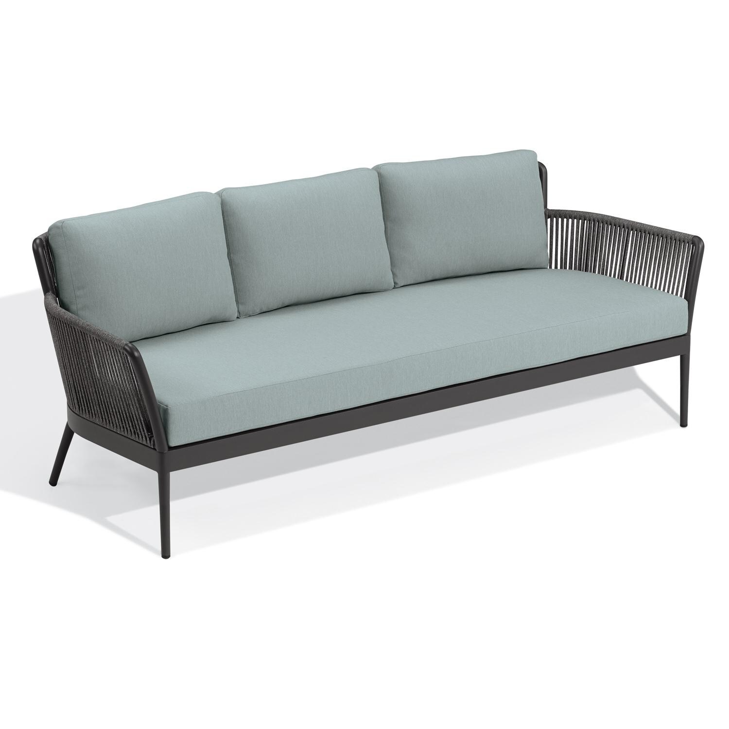 Oxford Garden Nette 3 Person Olefin Rope & Aluminum Sofa in Carbon/Seafoam - Front View