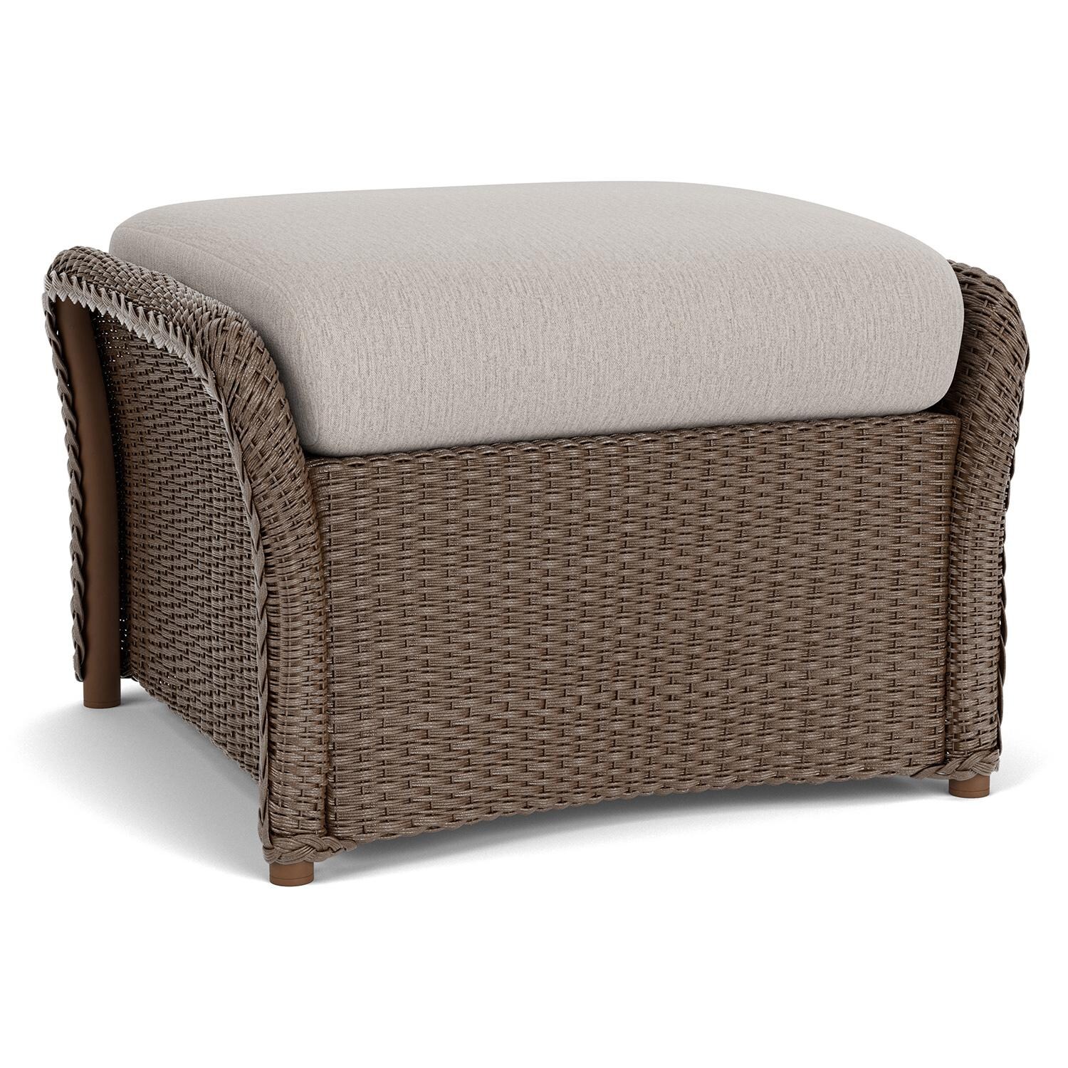 Lloyd Flanders Weekend Retreat Woven Ottoman in Bark Finish W/ Remy Cloud Fabric - Back Left thumbnail