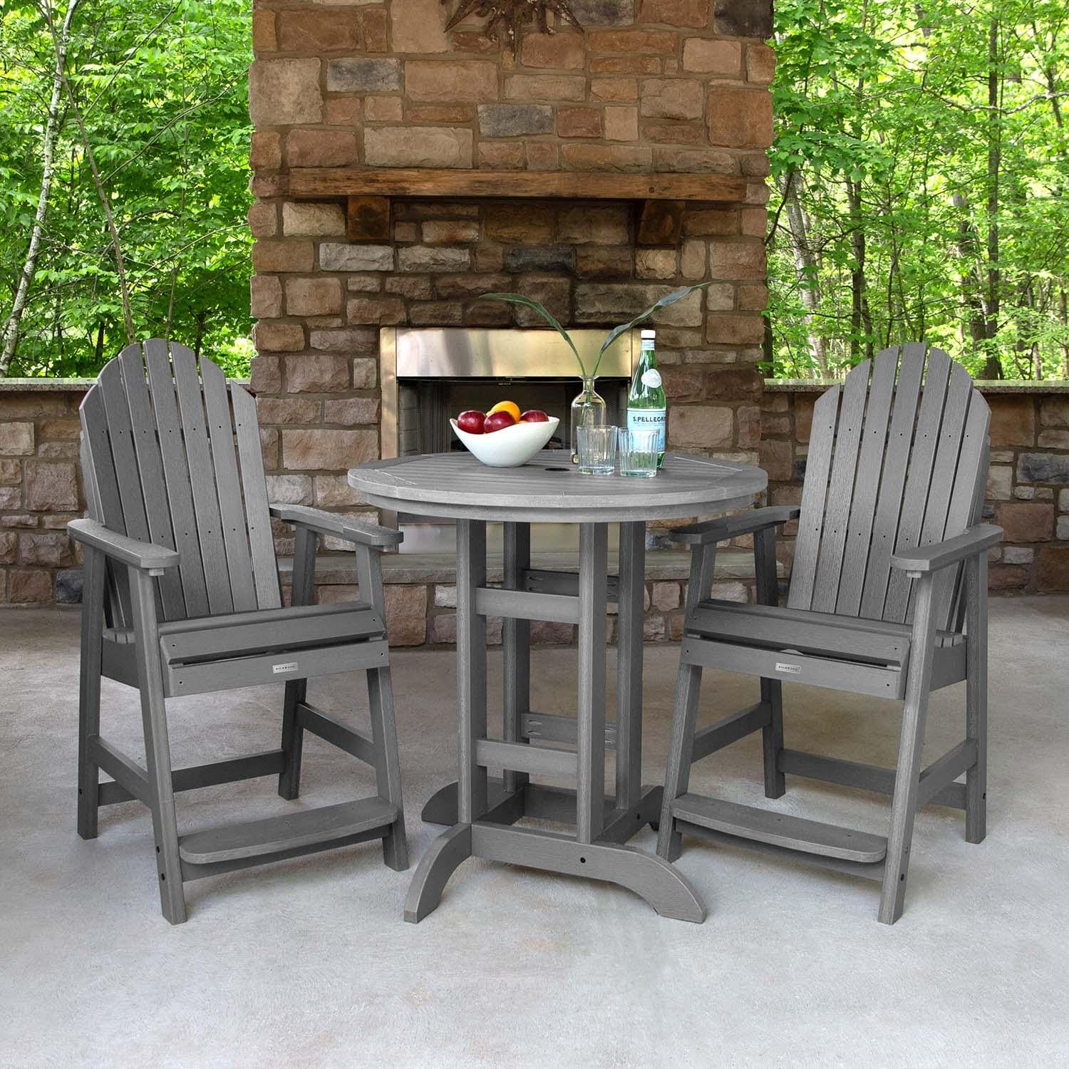 Dream Bay 3 Pc Recycled Plastic Round Counter Dining Set in Coastal Teak by Lakeview Outdoor Designs