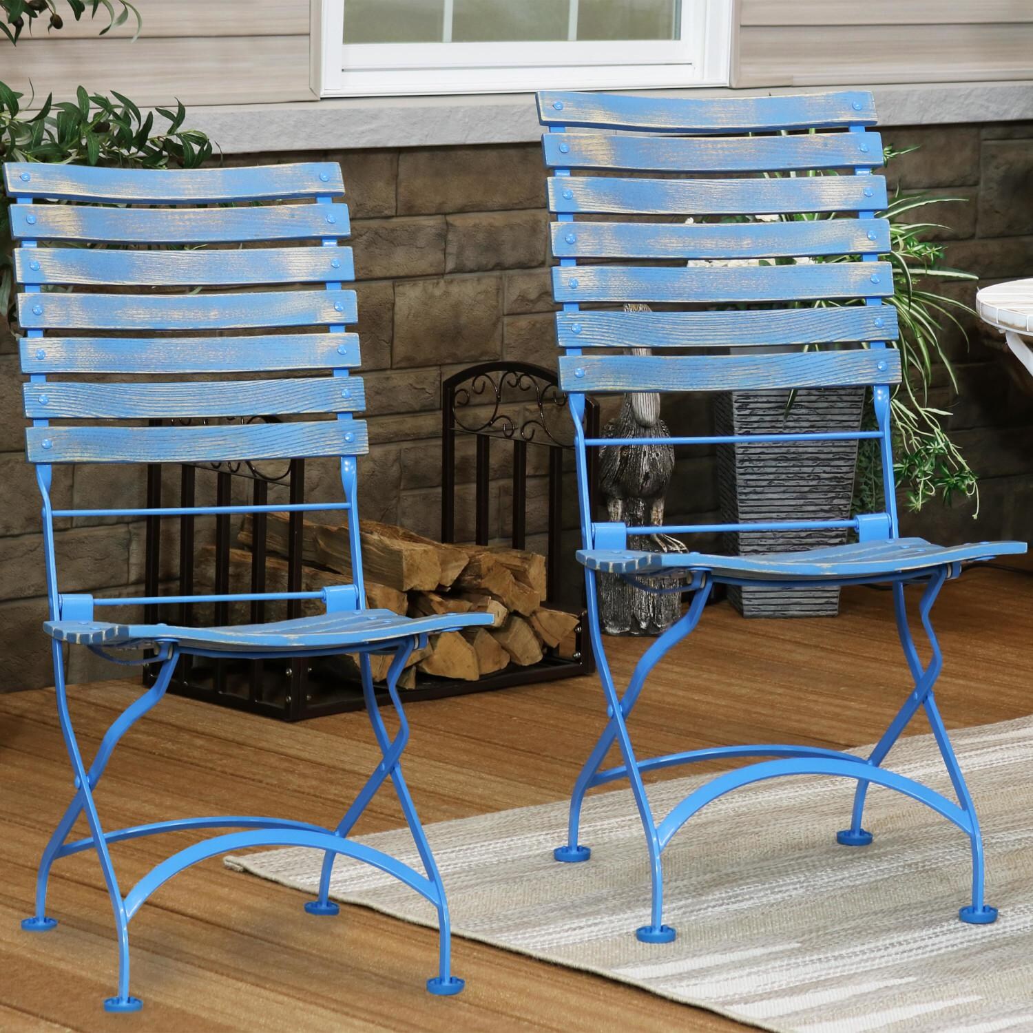 Sunnydaze Decor Cafe Couleur Chestnut Wooden Folding Chair - Set of 2 - Blue - DMR-851 image