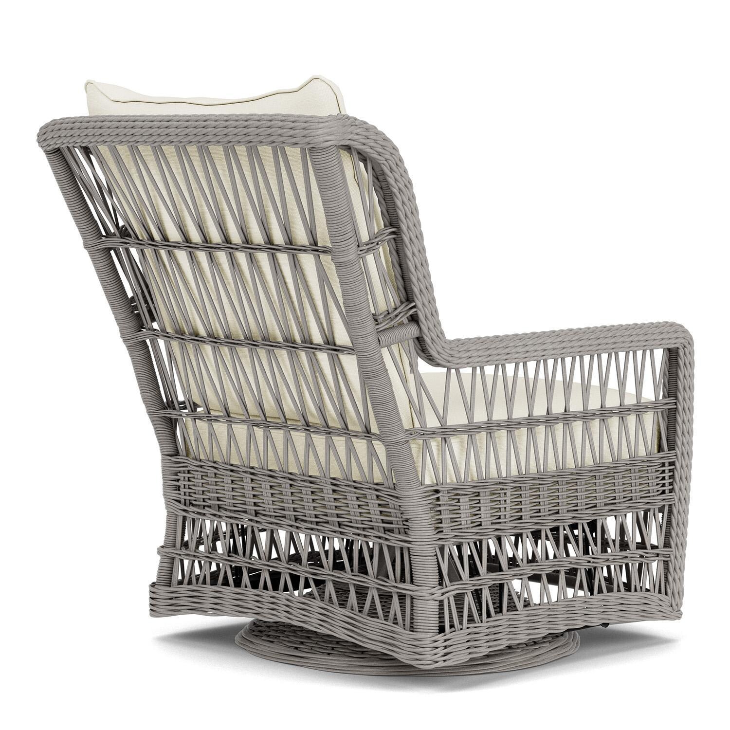 Lloyd Flanders Mackinac High Back Swivel Glider Lounge Chair in Putty Finish with Sailcloth Salt Fabric - Rear Right thumbnail