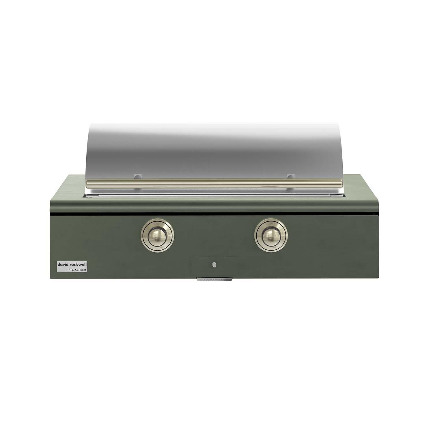 Caliber CRG-42BN00-A-238-H01 42-in Natural Gas Built-In Rockwell Grill - Olive w/ Brass Hardware - Closed Lid - White Background thumbnail