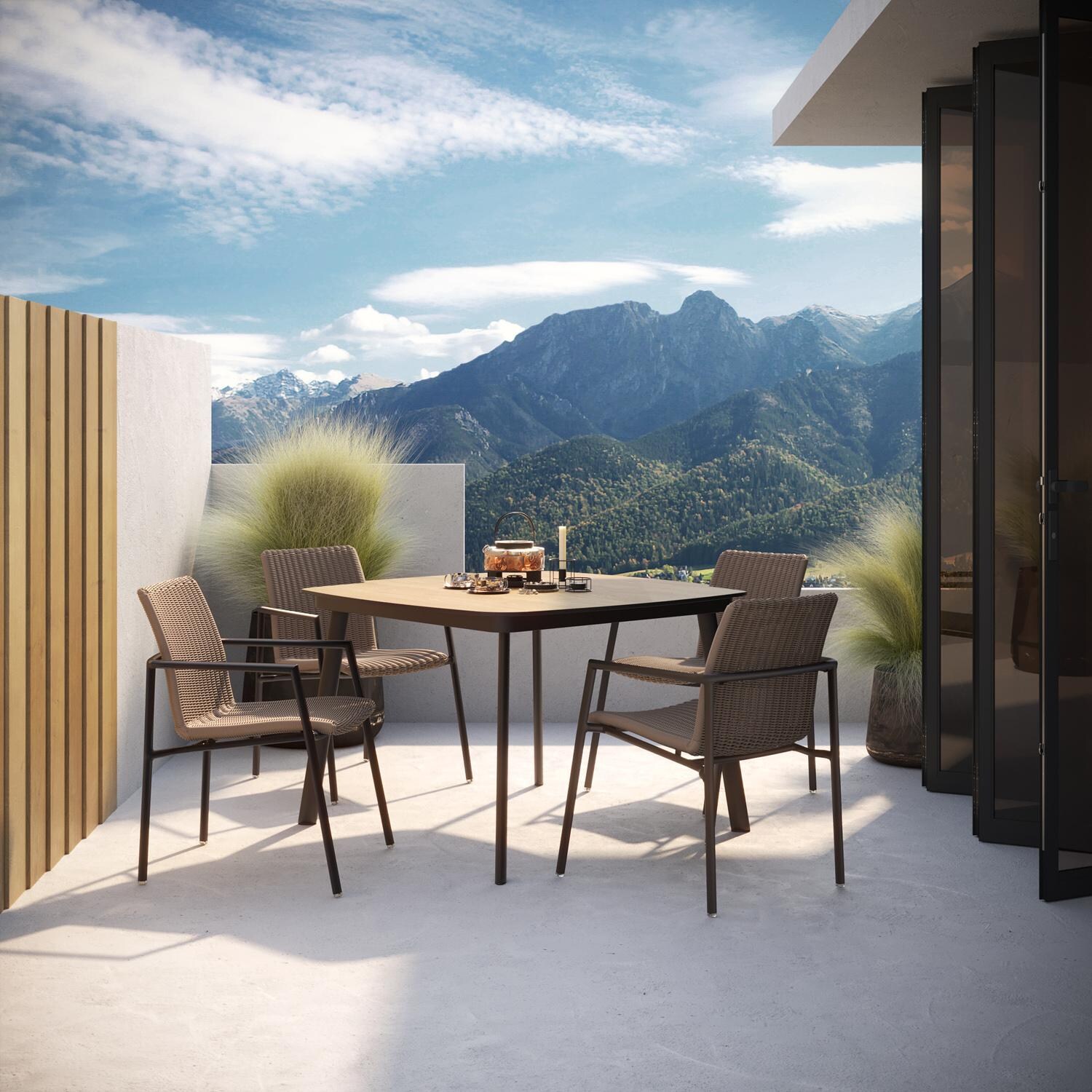 Oxford Garden Eiland 45 Inch Carbon Aluminum Dining Table W/ Enigma HPL Table Top - Outdoor Dining thumbnail