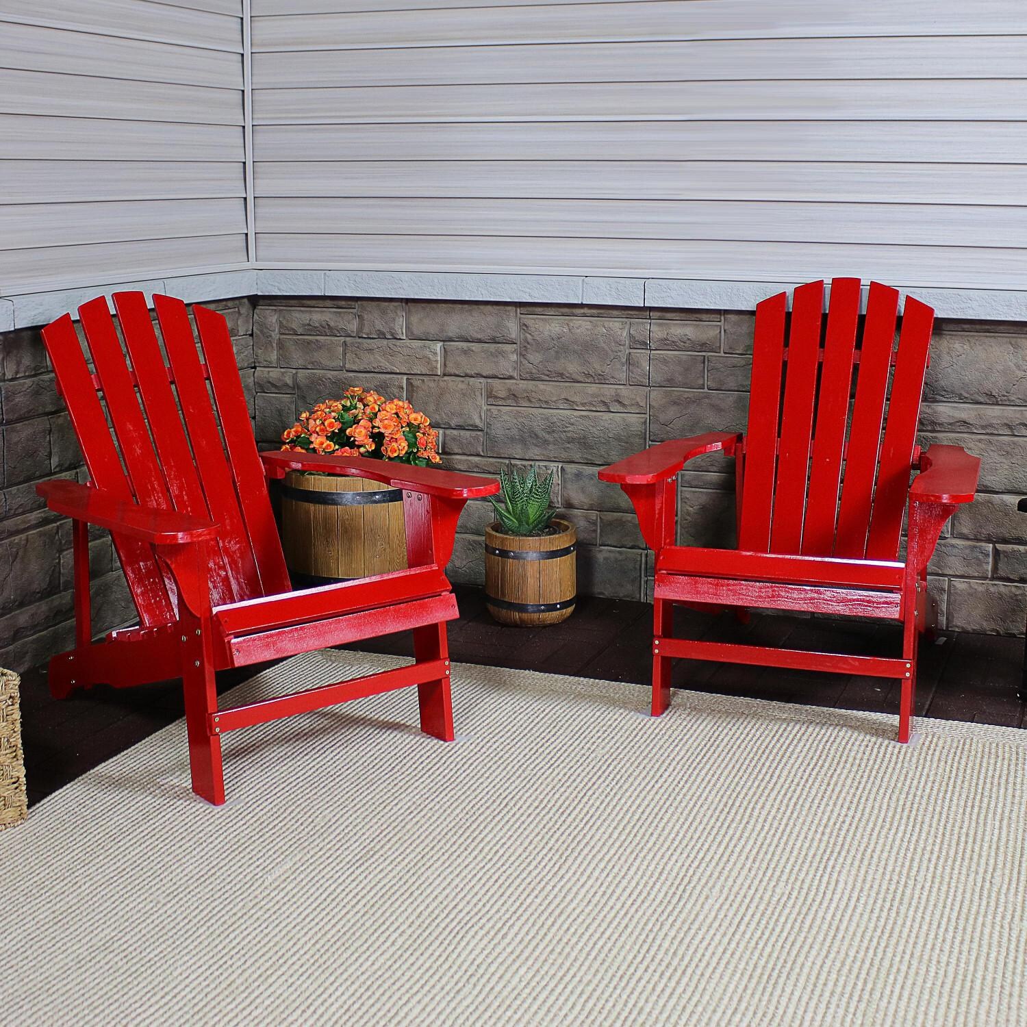 Ultimate Patio 2-Piece Wooden Adirondack Chair Set - Red - Lifestyle View thumbnail
