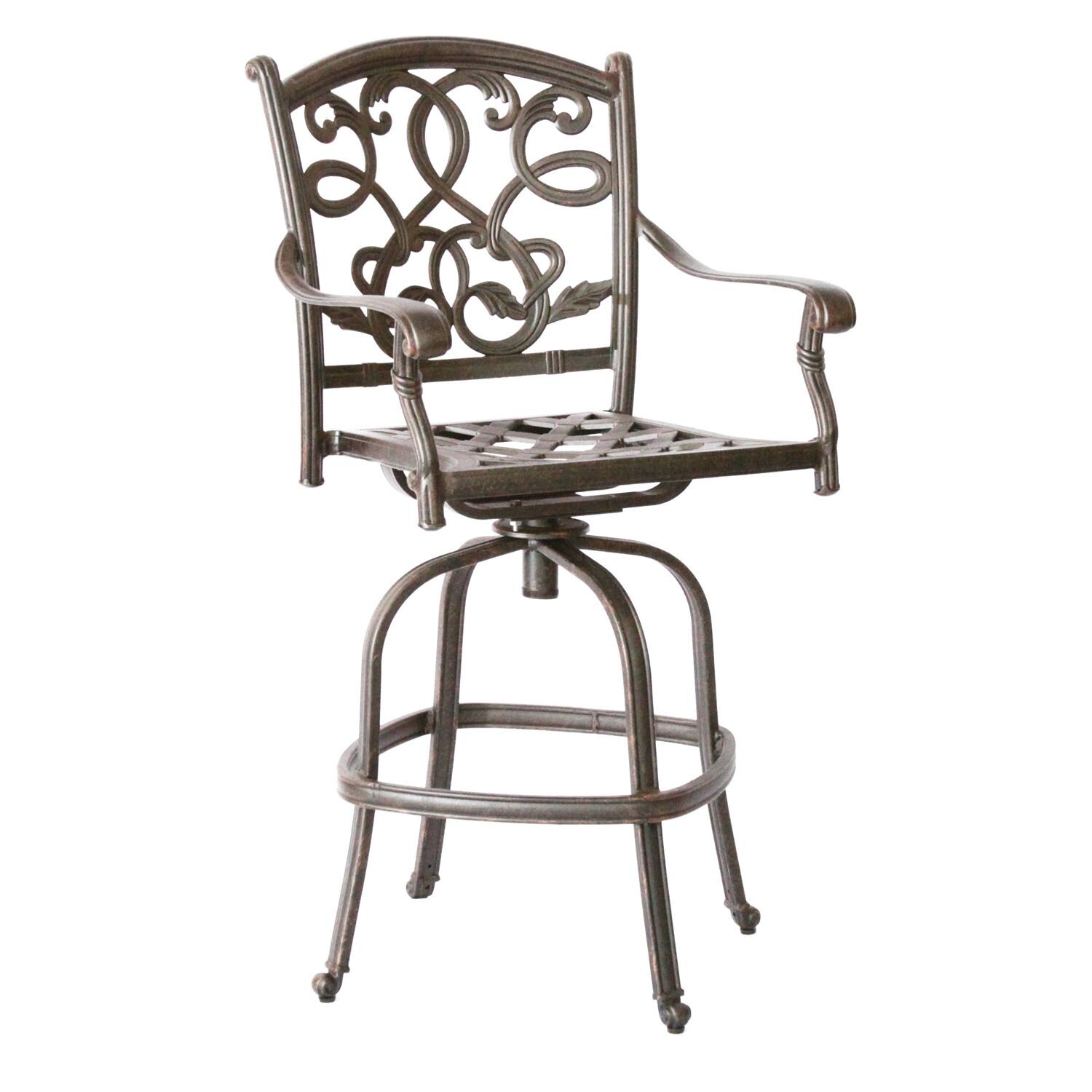 Darlee DL2052-5PC-80F Santa Monica 5 Piece Cast Aluminum Patio Bar Set W/ 42 Inch Round Pedestal Table & Sesame Cushions - Bar Stool Frame thumbnail