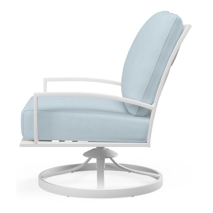 Bristol Aluminum Swivel Club Chair w/ Self Welt in White/Canvas Skyline by Sunset West - Side View - White Background thumbnail
