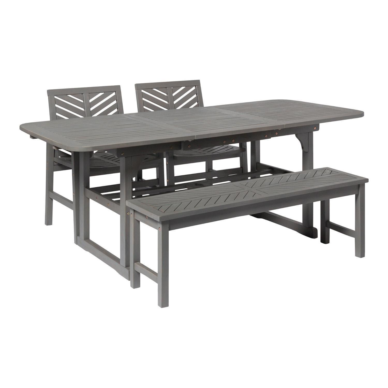 Ultimate Patio Wishlake 4 Piece Acacia Patio Dining Set W/ 55-79 X 35 Inch Extension Rectangular Table - Gray Wash - Angled Right thumbnail