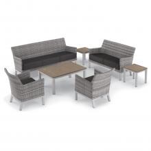 Argento 7 Piece Wicker Patio Conversation Set W/ Tekwood Vintage Tables & Jet Black Cushions By Oxford Garden image