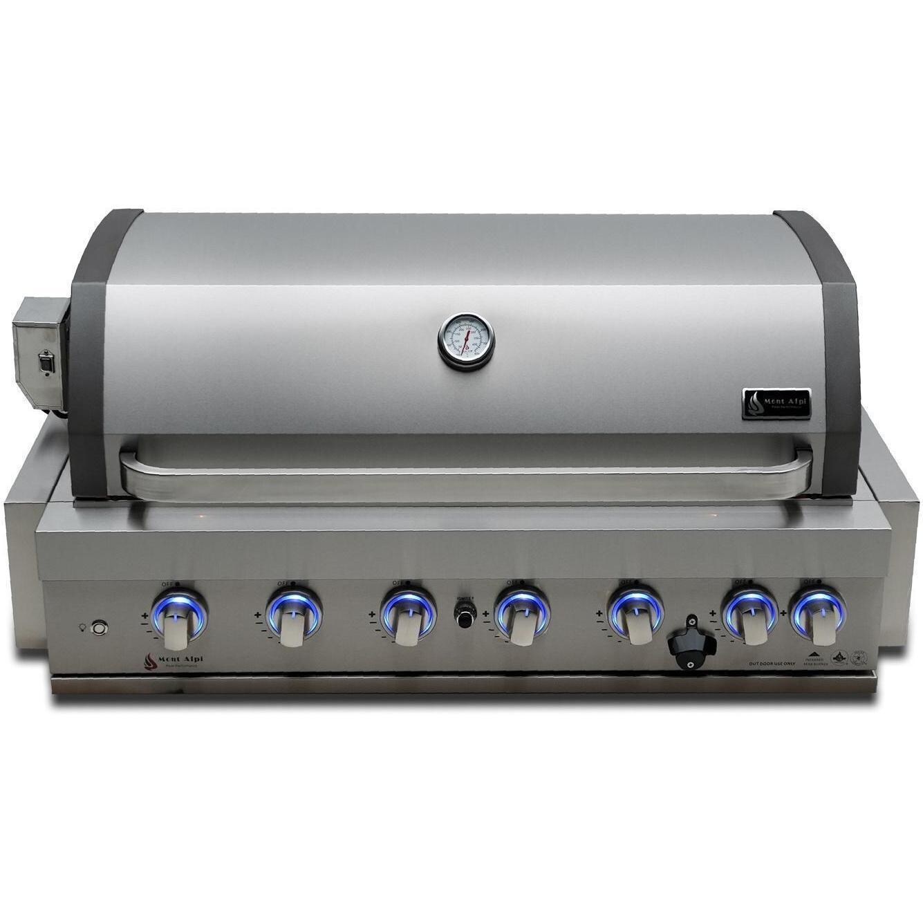 Mont Alpi MA805-AW 6-Burner Stainless Steel Art-Wood Propane Island Grill - Grill Head Front View - White Background thumbnail