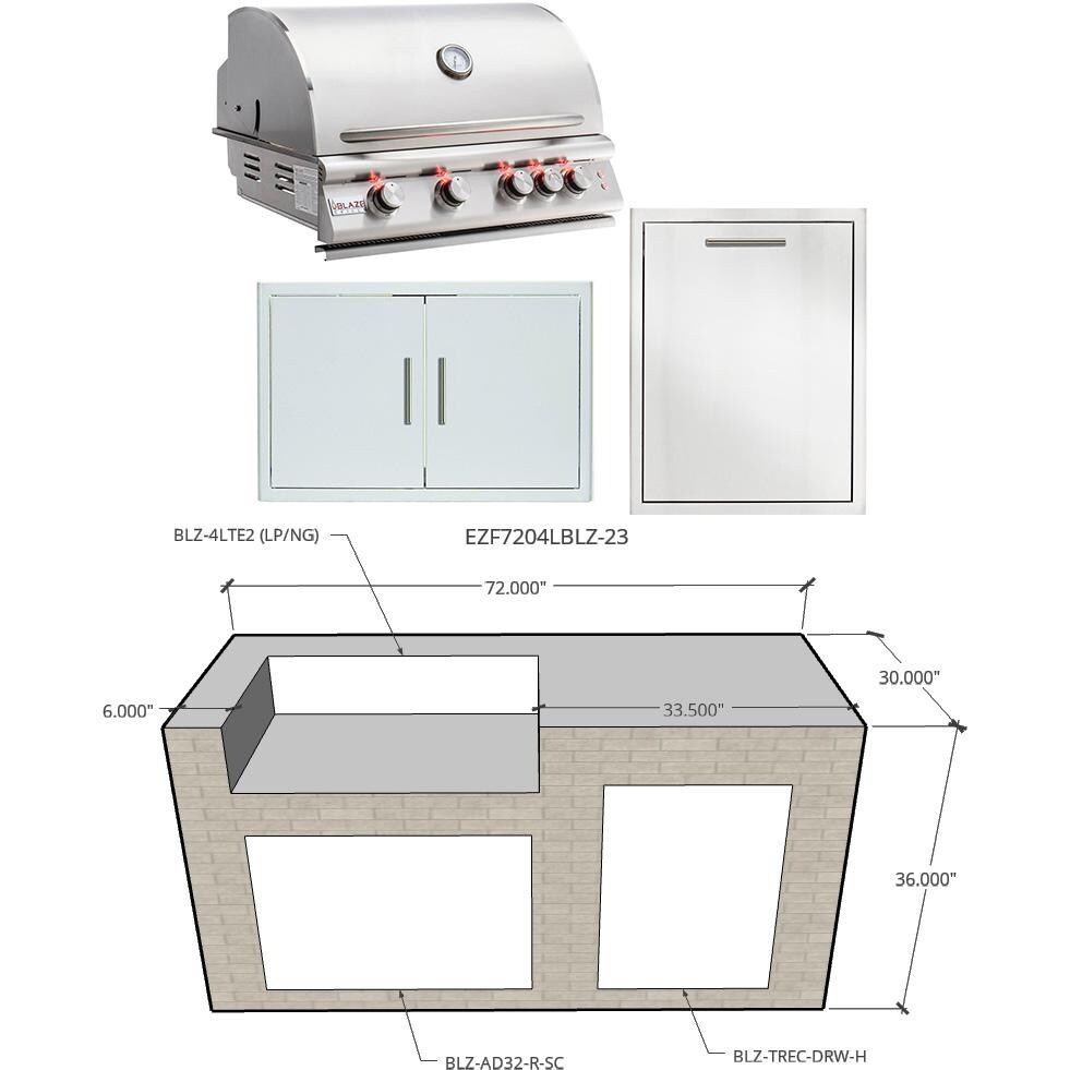 EZ Finish System 6 Ft Ready to Finish Outdoor Kitchen Island w/ Blaze Premium LTE 32-Inch Propane Grill - Grill on Left thumbnail