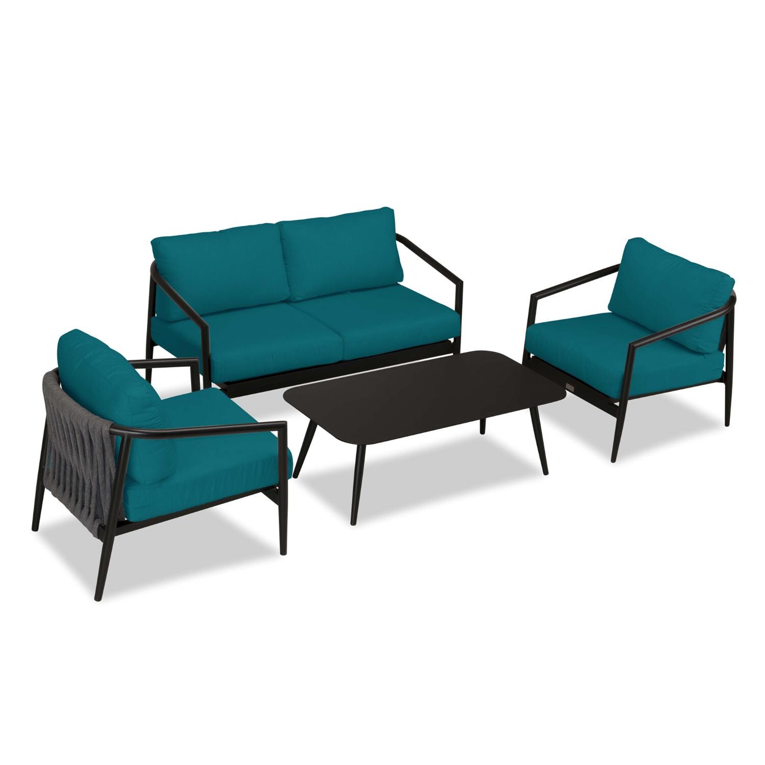 Lakeview Midnight Cove 4 Pc Aluminum Loveseat Seating Set in Black/Carbon/Spectrum Peacock - Top - White Background thumbnail