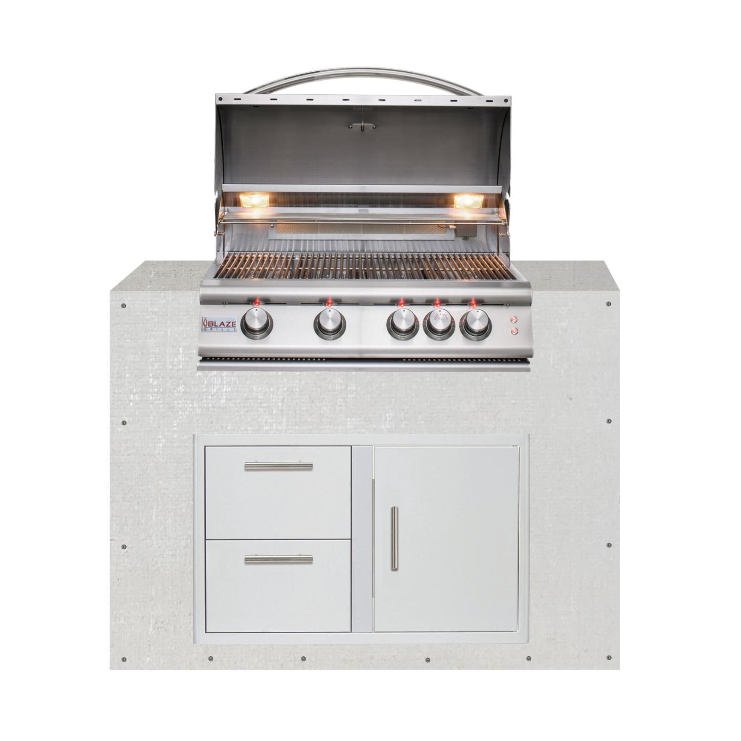 BBQGuys Signature 48-Inch Ready for Finish Outdoor Kitchen Module w/ Blaze Premium LTE 32-Inch Natural Gas Grill & Double Drawer & Door Combo thumbnail