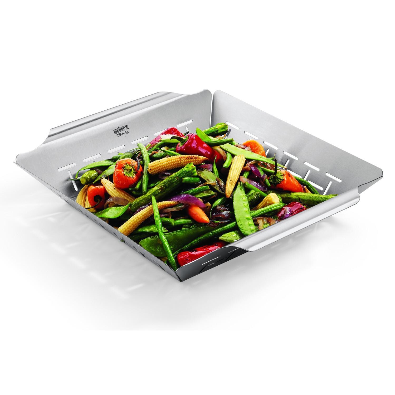 Weber 6434 Deluxe Large Stainless Steel Vegetable Grill Basket - With Vegetables thumbnail