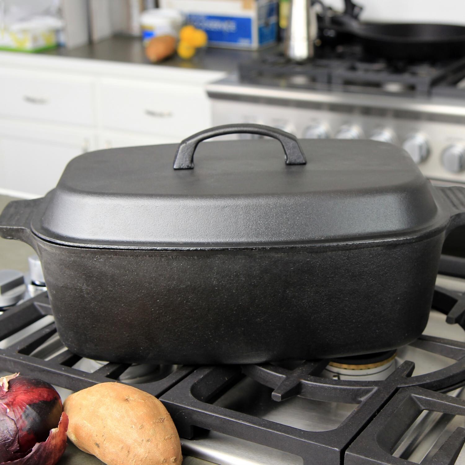 Cajun Cookware 15-Quart Oval Seasoned Cast Iron Casserole Pot With Dome Lid - Lifestyle View thumbnail