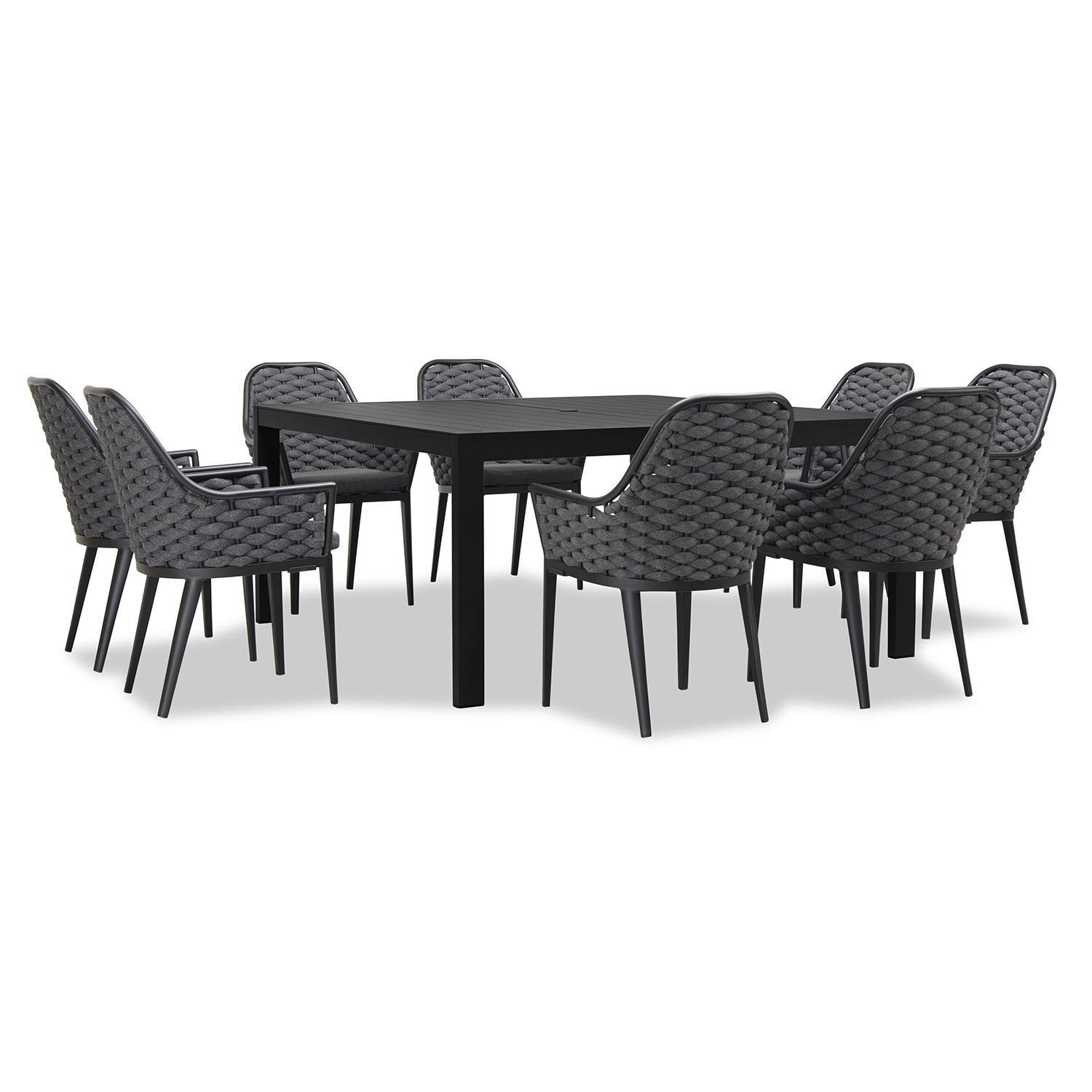 Chloe Bay 9 Pc Aluminum Square Dining Set in Gray by Lakeview Outdoor Designs