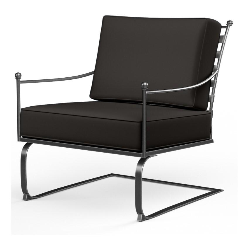 Provence Wrought Iron Rocker Club Chair w/ Self Welt in Pewter/Spectrum Carbon by Sunset West - White Background thumbnail