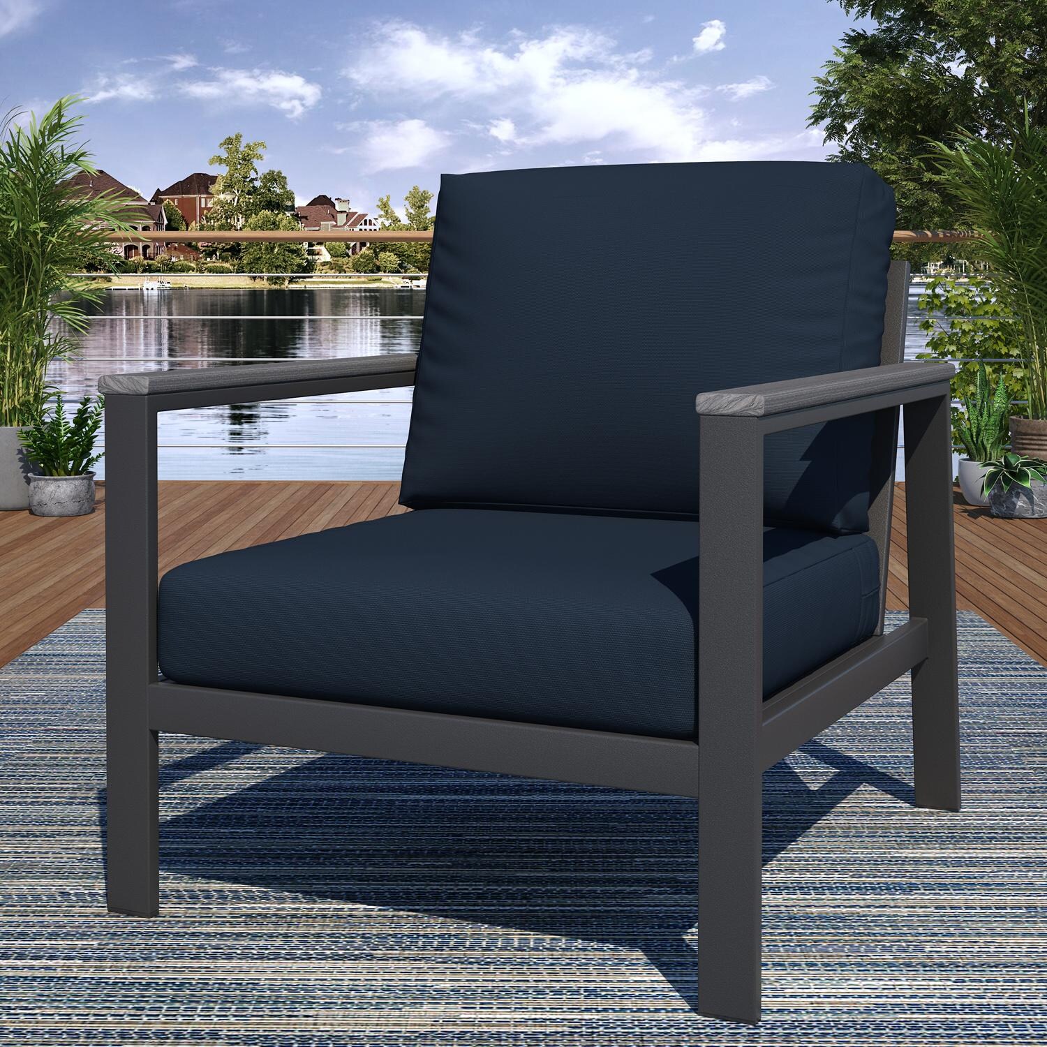 Lakeview NC6400TANGARM-6PC-CN Oasis Bay 6 Pc Aluminum Seating Set in Gray/Canvas Navy - Chair - Lifestyle thumbnail