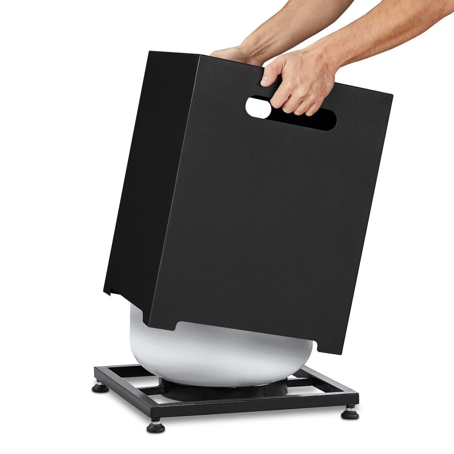 4 Pc Powder Coated Steel Propane Tank Cover in Black by Lakeview - Top Angle - White Background thumbnail