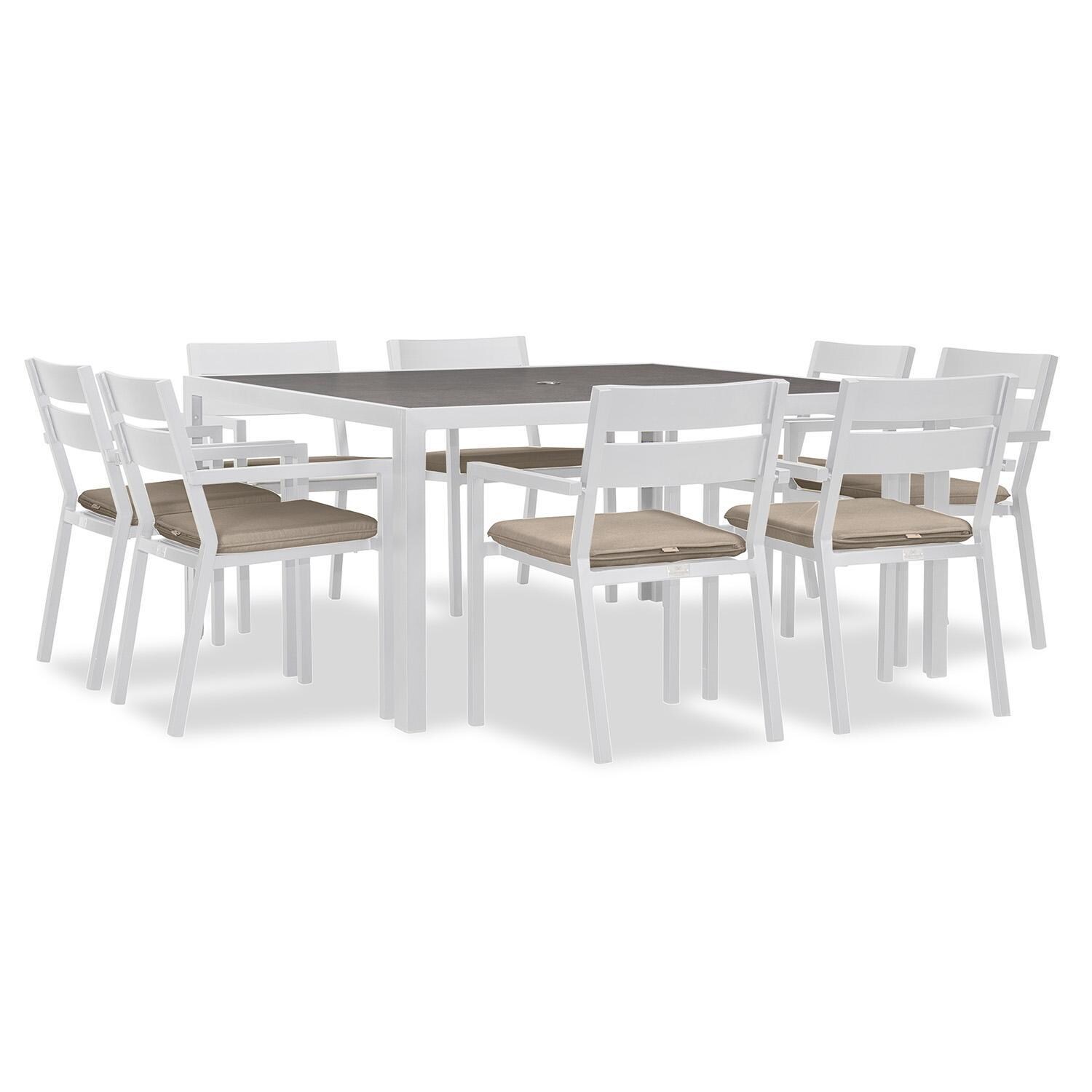 Calm Bay 9 Pc Square Dining Set in White/Heather Beige by Lakeview - White Background 2 thumbnail