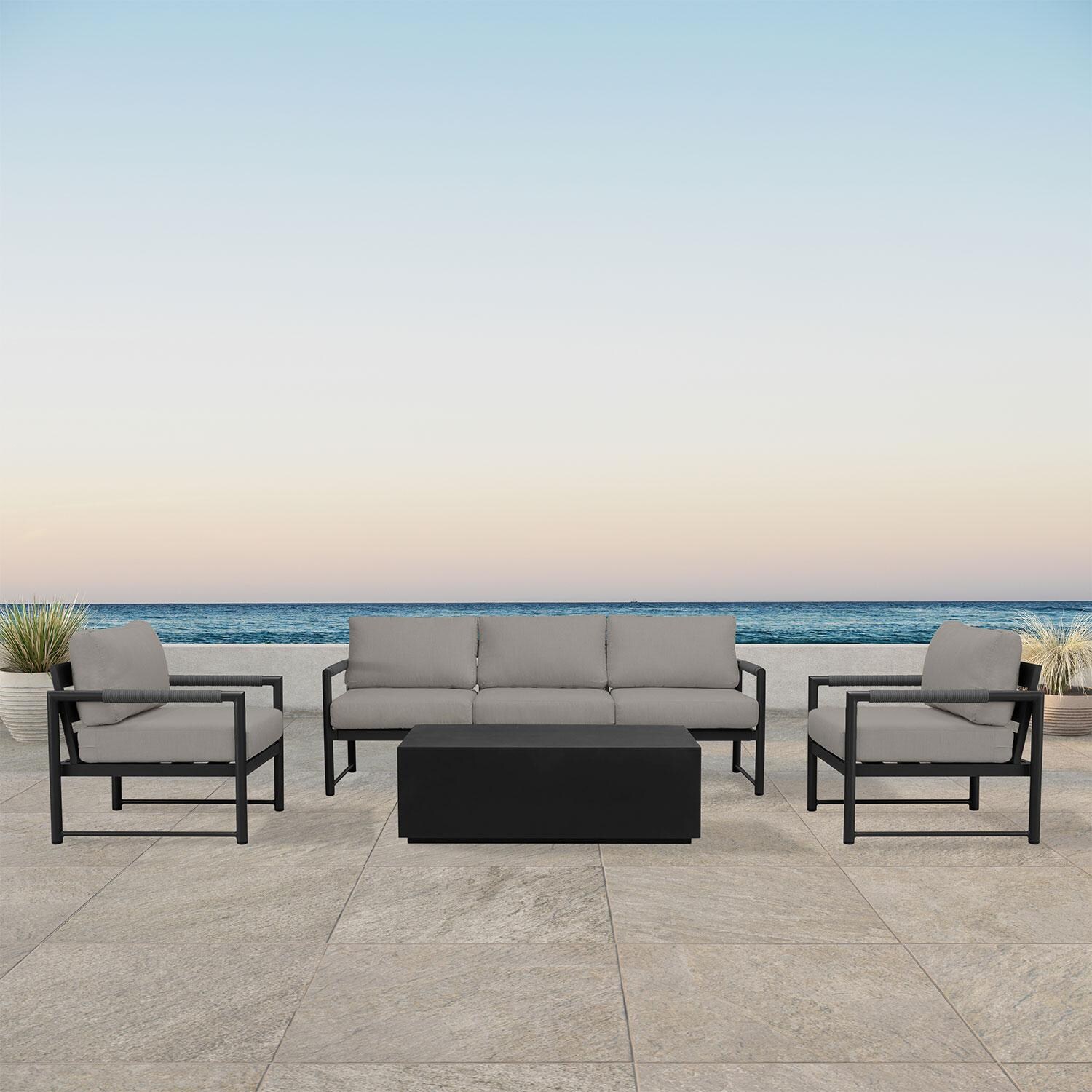 Lakeview AVEBAY-BK-CO-SET135-CC Avenue Bay Black/Carbon 4 Pc Sofa Set - Canvas Charcoal - On Patio - Lifestyle thumbnail