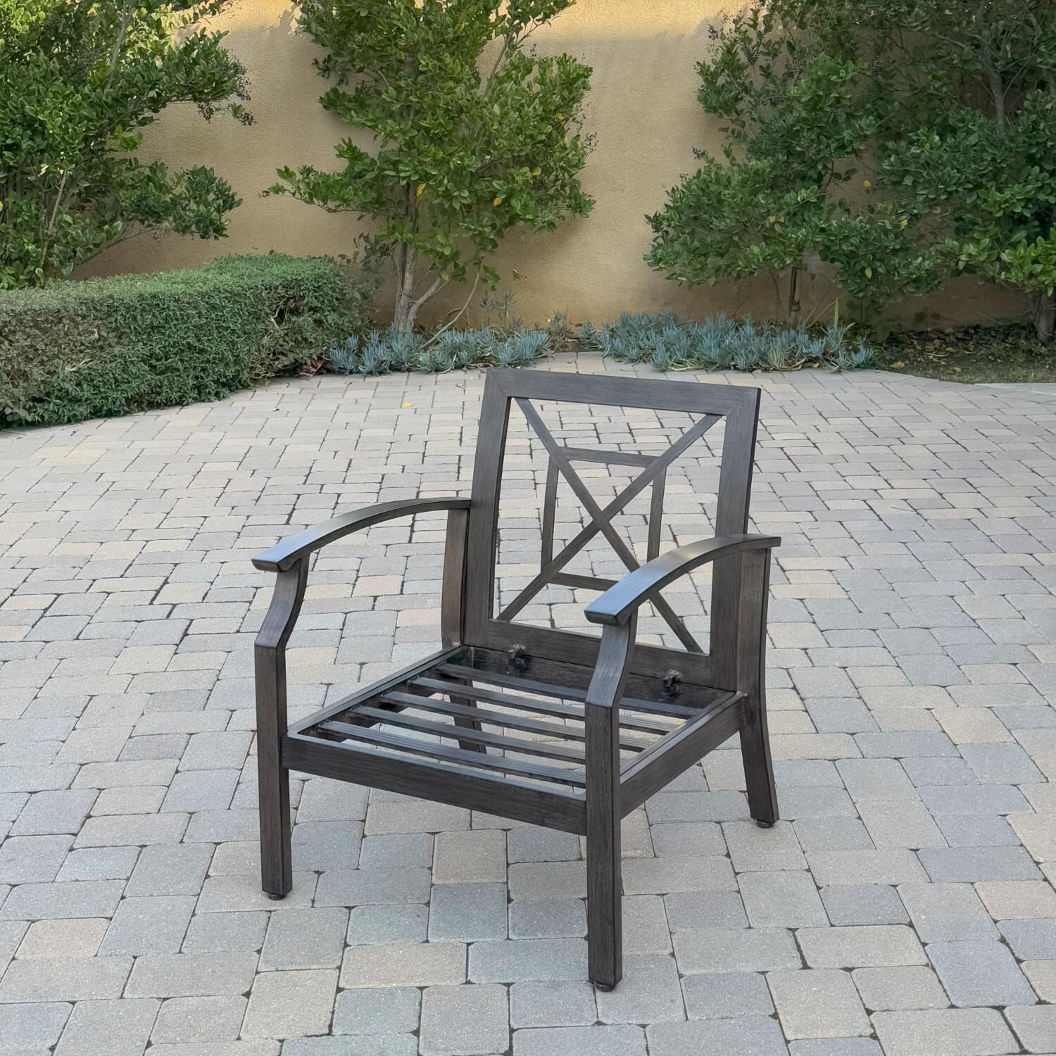 Atlantis 2 Pc Aluminum Club Chair Set in Walnut/Spa by Darlee - Chair w/o Cushion Angled - Lifestyle thumbnail