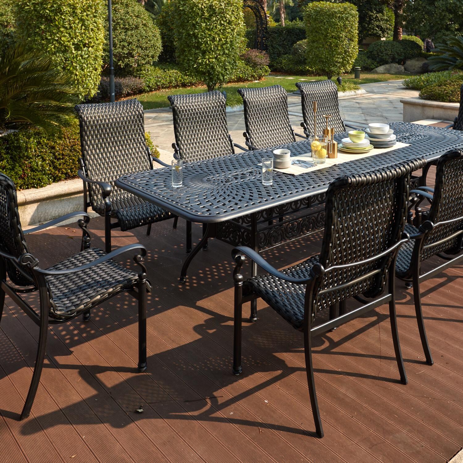 Victoria 11 Pc Resin Wicker Dining Set w/ 92 X 42 Inch Series 60 Extension Table in Espresso/ by Darlee