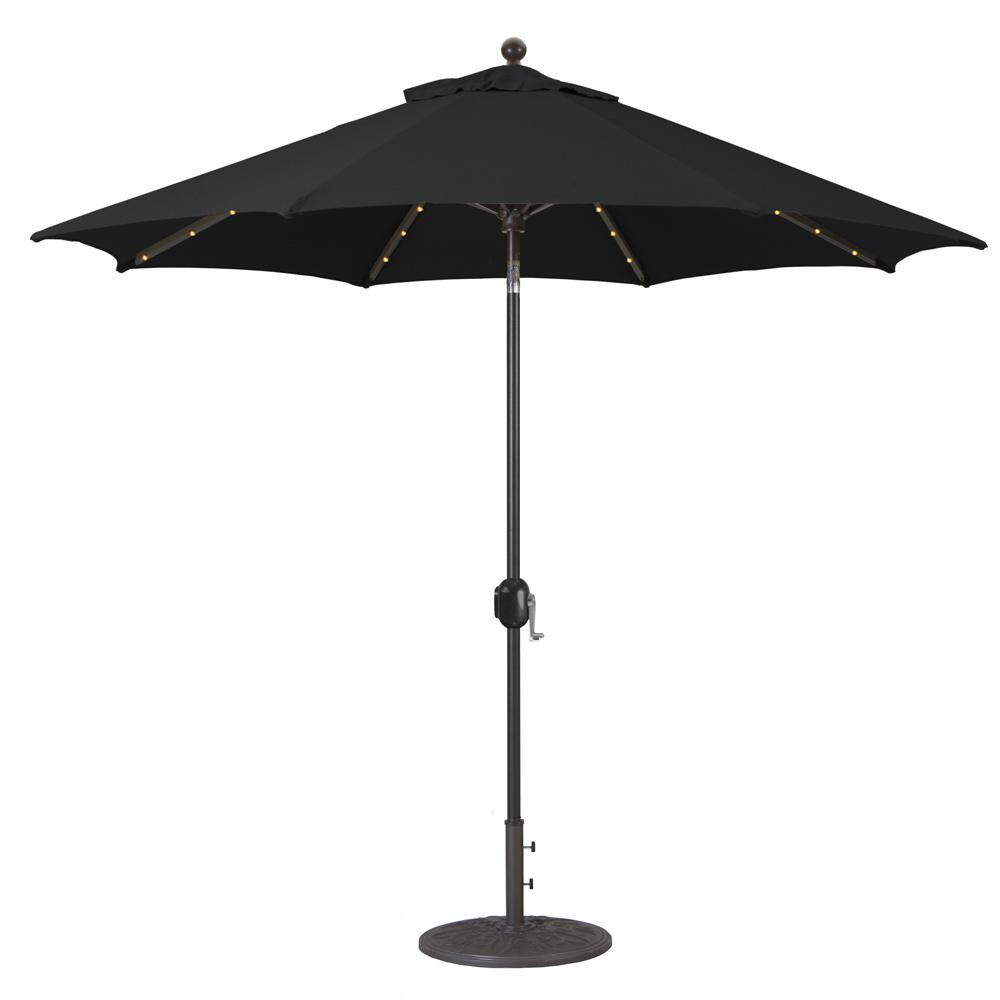 Galtech 9 Ft. Lighted LED Octagonal Aluminum Patio Market Umbrella W/ Crank Lift And Auto Tilt - Antique Bronze Frame W/ Sunbrella Canvas Black Canopy